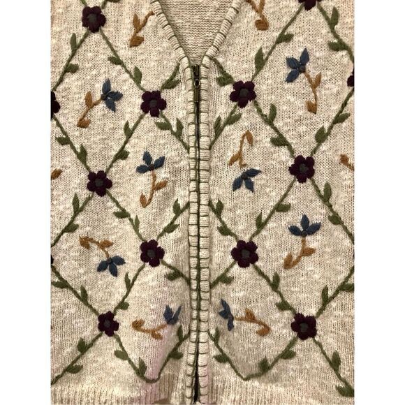 VNT Granny Sweater Vest Zip Up Embroidered Flowers Crochet Retro Vibes Swag - Picture 3 of 14